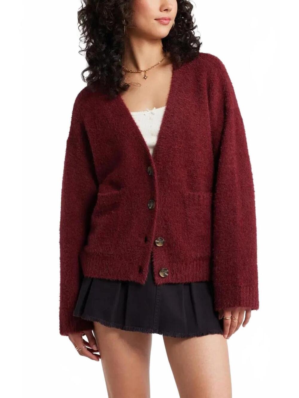 BP Soft Fuzzy Sweater Cardigan Red Burgundy NWT Small
